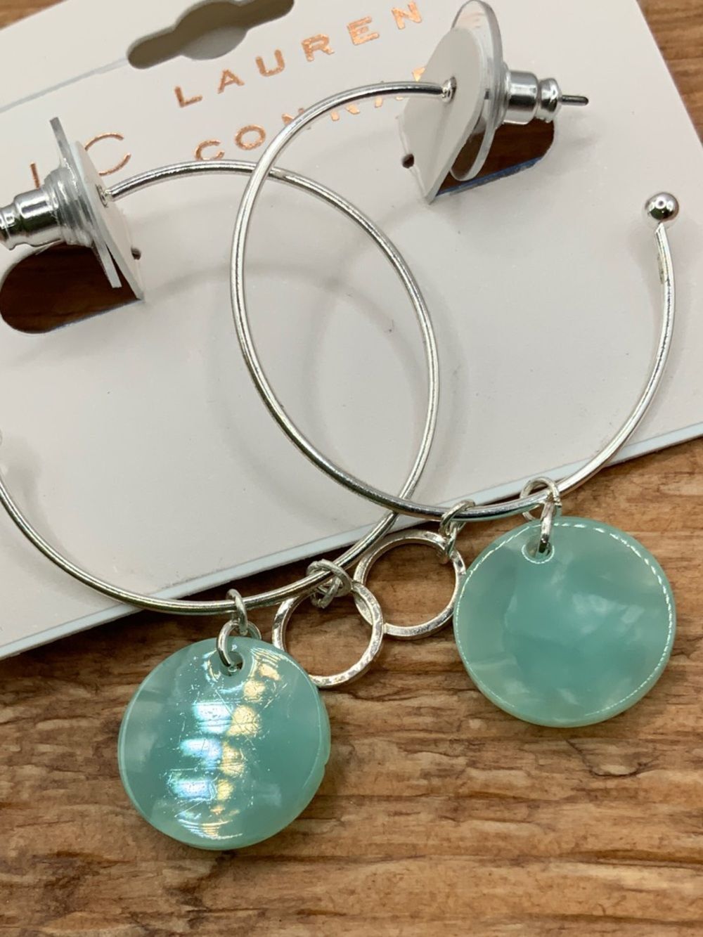 Lauren Conrad Silver Tone Mint Mint Discs Hoop Earrings